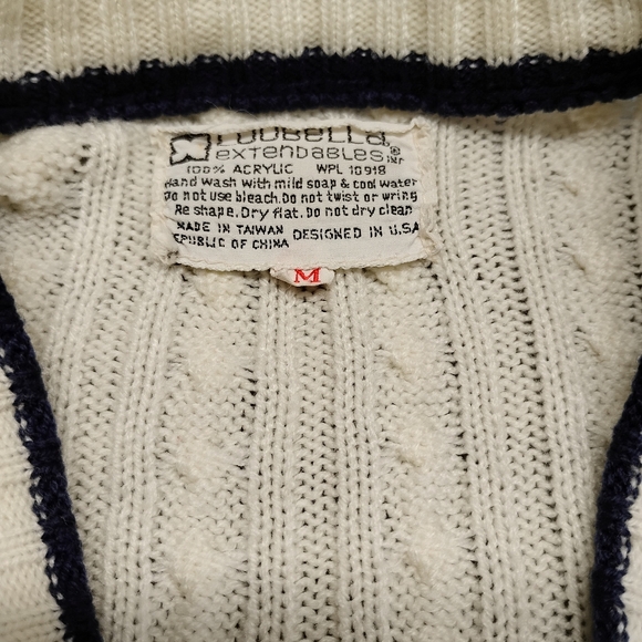 Vintage Loubella Extendables White Dk Blue knit cardigan sweater M - Picture 12 of 13